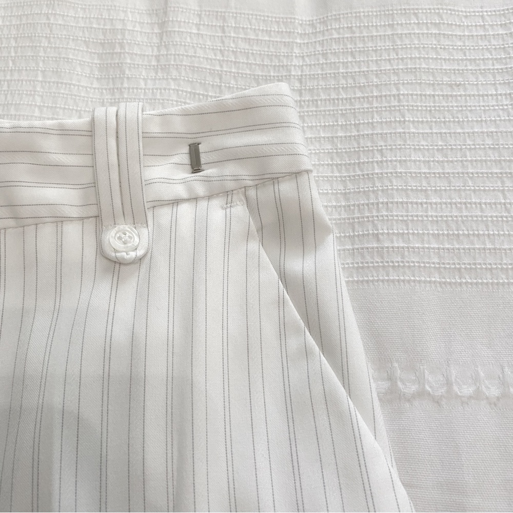 SISLEY WHITE GREY STRIPED STRAIGHT LEG MID RISE FORMAL TROUSER PANTS - S - Picture 7 of 10
